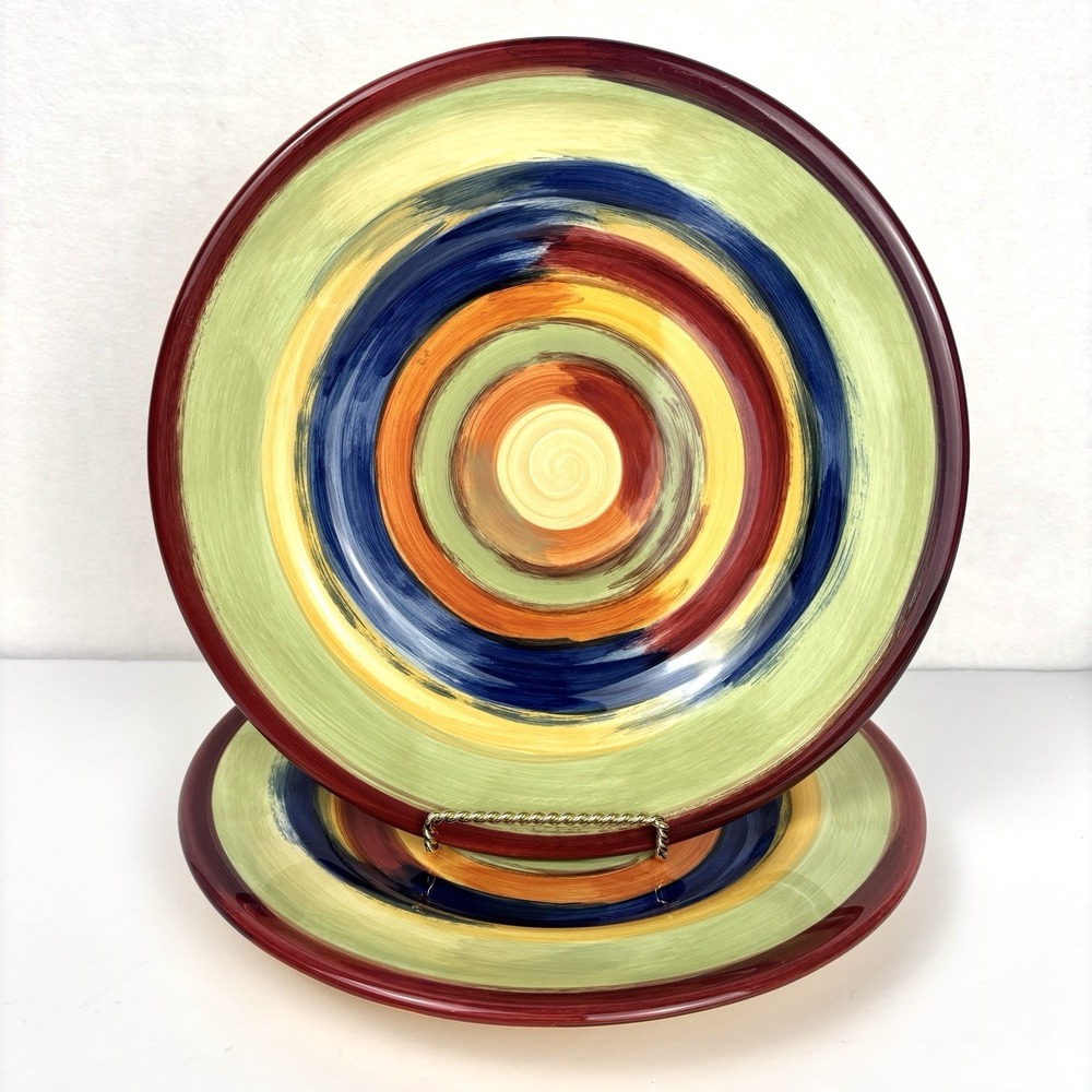 Target Home Sangria Stripe Dinner Plates Set of 2 Multicolor 11” Ceramic